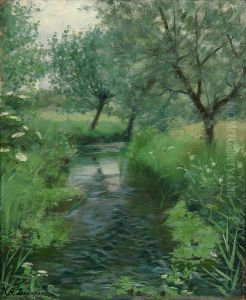 A landscape with a stream. A landscape with a stream.