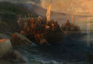 The Disembarkation of Christopher Columbus with Companions on Three Launches, on Friday 12th October 1492, At Sunrise, on an American Island Named San Salvador by Him on the Very Same Day