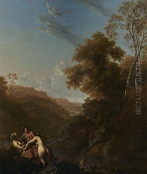 Italianiserend landschap met badende nimfen - view 1