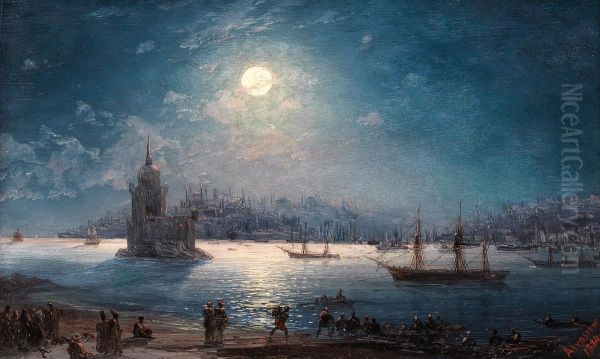 A View of the Bosporus with the Hagia Sophia and the Maiden's Tower in the Moonlight - view 1