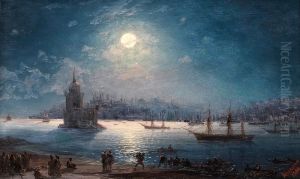 A View of the Bosporus with the Hagia Sophia and the Maiden's Tower in the Moonlight by Ivan Aivazovsky