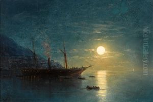 Steamboat on a Moonlit Night by Ivan Aivazovsky