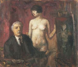Self-portrait with a Model by Bela Ivanyi-Grunwald