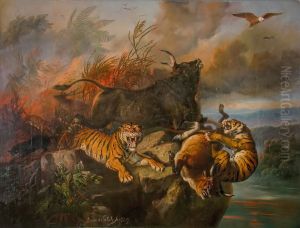 Forest fire by Raden Saleh