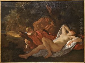 Venus epiee par deux satyres by Nicolas Poussin