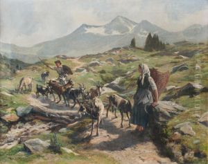 Auf dem Almweg - Ziegenhirte und Sennerin