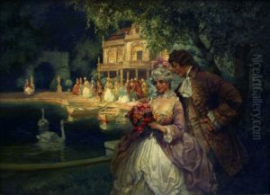 Barocke Genreszene - Gesellschaft im Park. by Rudolf Alfred Hoger