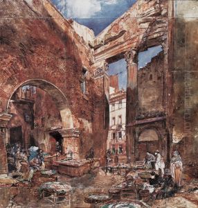 Der Fischmarkt in Rom by Rudolf von Alt
