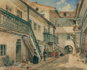 Inner courtyard of a mansion by Rudolf von Alt