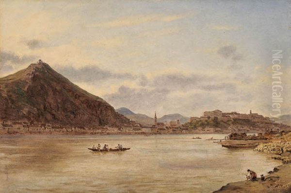 Buda latkepe Ferencaros felol. A Gellert hegy tetejen az 1849-ben elpusztult Csillagda epuletevel. - view 1