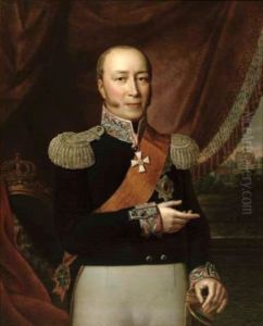 Portrait of Friedrich Franz I, Grand Duke of Mecklenburg-Schwerin, wearing the black uniform of the Mecklenburg infantry, a sash and badge of the order of the Black Eagle of Prussia