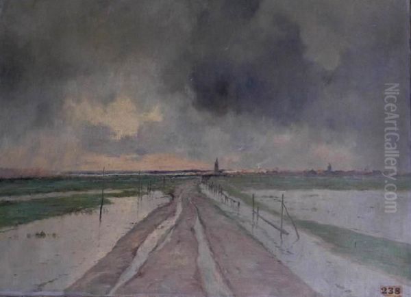 The flooded road to Berck - view 1