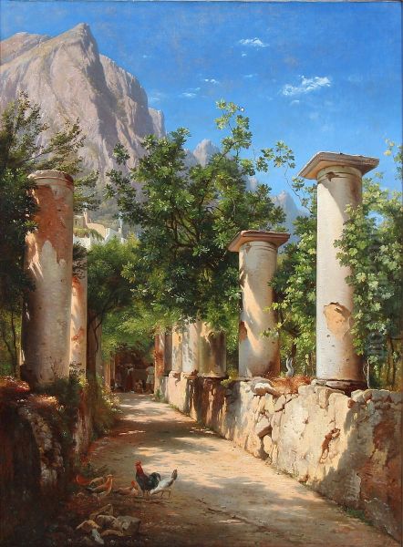 Ancient columns, Italy. In the background figures at the well. Pres. from Capri. - view 1
