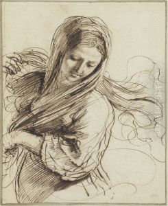 A Woman, Half Length, Looking down to Right, with Flowing Hair and Drapery