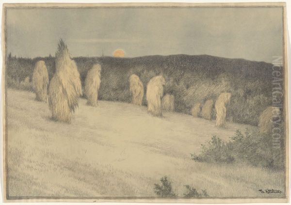Stooks of Corn in Moon light - view 1