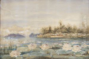 Water lilies in front of Ceylon by Andrew Nicholl