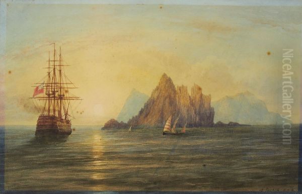 A British Naval vessel off the Galite Islands - view 1