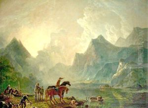 Llanberis lake and Dolbarden Castle painted by George Barret, Sr.