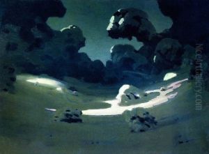 Patches of moonlight in a forest. Winter