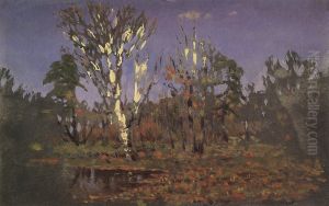 A forest with a birch by Arkhip Kuindzhi