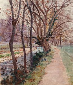 Avenue of Trees by a Stream by Theodor von Hormann