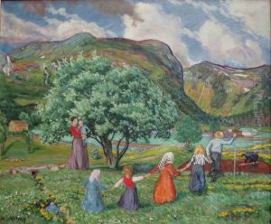 Sommervind og lekende barn by Nikolai Astrup