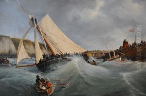 le Furet cotre de l'Etat au service de Son Altesse Royale madame la duchesse de Berry quittant le port de Dieppe by Ambroise-Louis Garneray
