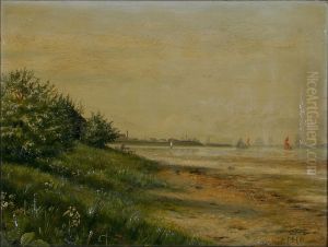 View of a coast with numerous ships. by Marianne Host
