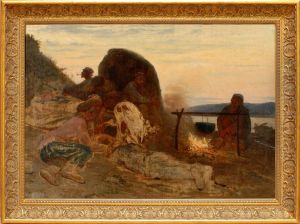 Barge Haulers at the Fire. Etude by Repin Iliya