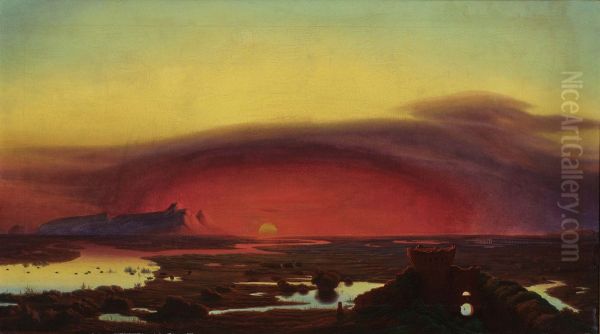 The Pontine Marshes at Sunset - view 1