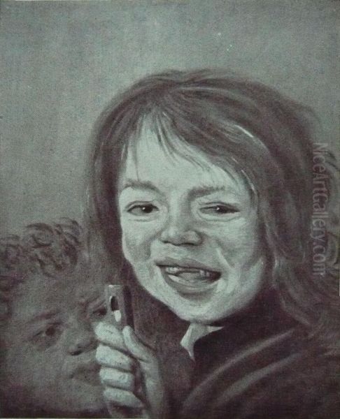 Laughing boy with a flute with another boy behind him - view 1