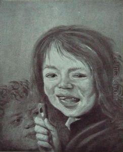 Laughing boy with a flute with another boy behind him by Frans Hals