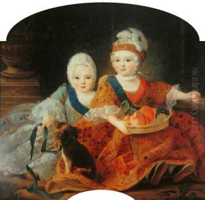 Double portrait of Duke of Berry and Count of Provence as children. by Francois-Hubert Drouais