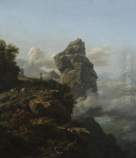 Travellers on an Alpine Pass - view 1
