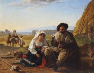 Old Pifferaro with a young woman listening to the music by Franz Ludwig Catel