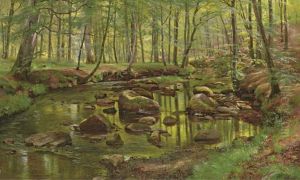 Mosgroede sten i en baek. by Carl Frederik Aagaard