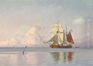 A brigantine of the Netherlands waiting for wind. by Alfred Olsen