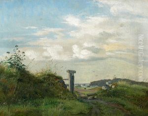 Landskabsparti med udsigt over marker og skov. Landskabsparti med udsigt over marker og skov.