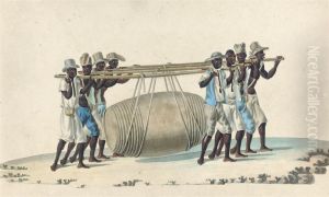Figures Carrying A Large Cask, Rio De Janeiro by Joaquim Candido Guillobel