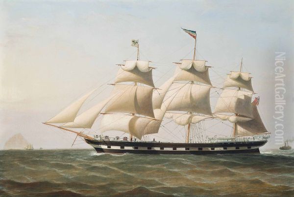The full-rigged ship ,Daniel Rankin' under reduced sail off Ailsa Craig - view 1
