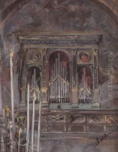 Church interior with a view of the organ by Giovanni Boldini