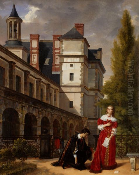 Vue d'une partie du chateau de Fontainebleau. Christine, reine de Suede, fait assassiner son grand ecuyer Monaldeschi. - view 1