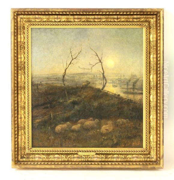 Strayed, Winter moonlight scene with sheep and trees - view 1