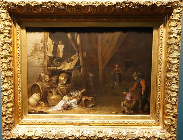 Farmhouse interior with boys playing marbles - view 1