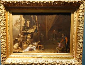 Farmhouse interior with boys playing marbles