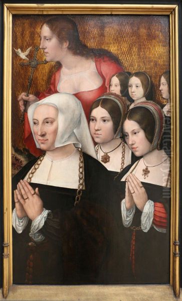 Portrait of Marguerite Numan, wife of Philippe Haneton, with her five daughters and Saint Margaret - view 1