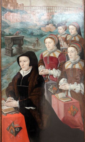 Portrait of Livina Cats van Welle, echtgenote van Jan Micault, met haar vier dochters - view 1