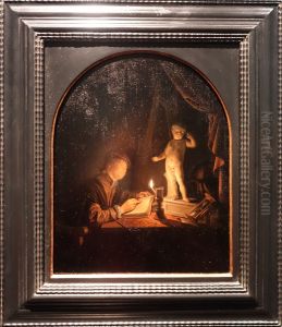 Portrait of an Artist Drawing by Gerrit Dou