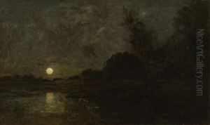 Opkomende maan in de Morvan by Charles-Francois Daubigny
