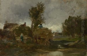 Landschap met hooiwagen